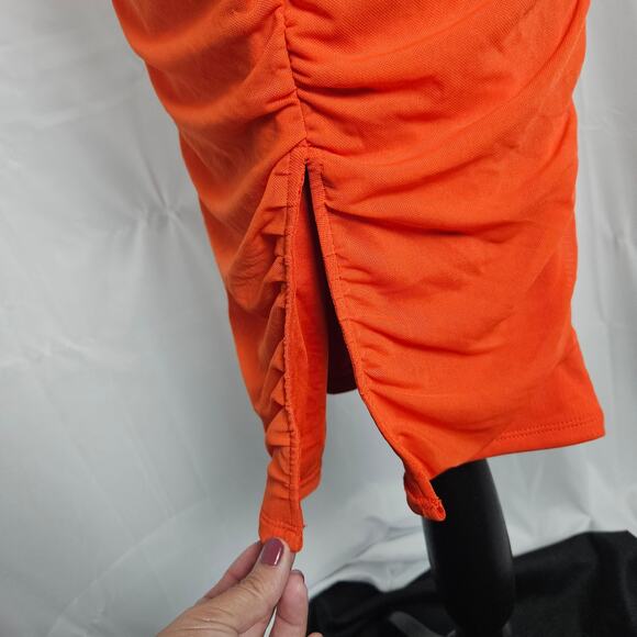 Oh Polly Halter Cutout Ruched Midi Dress Women's Sz 4  Orange Bodycon Party - Picture 7 of 14